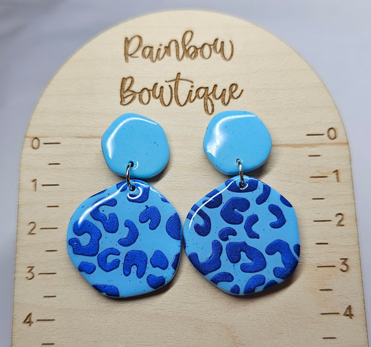 Organic blue leopard print earrings