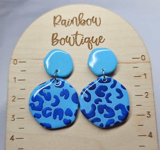 Organic blue leopard print earrings