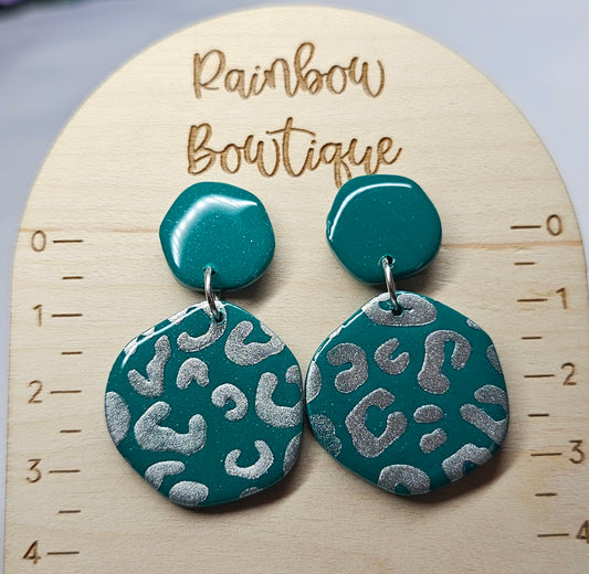 Organic green leopard print earrings