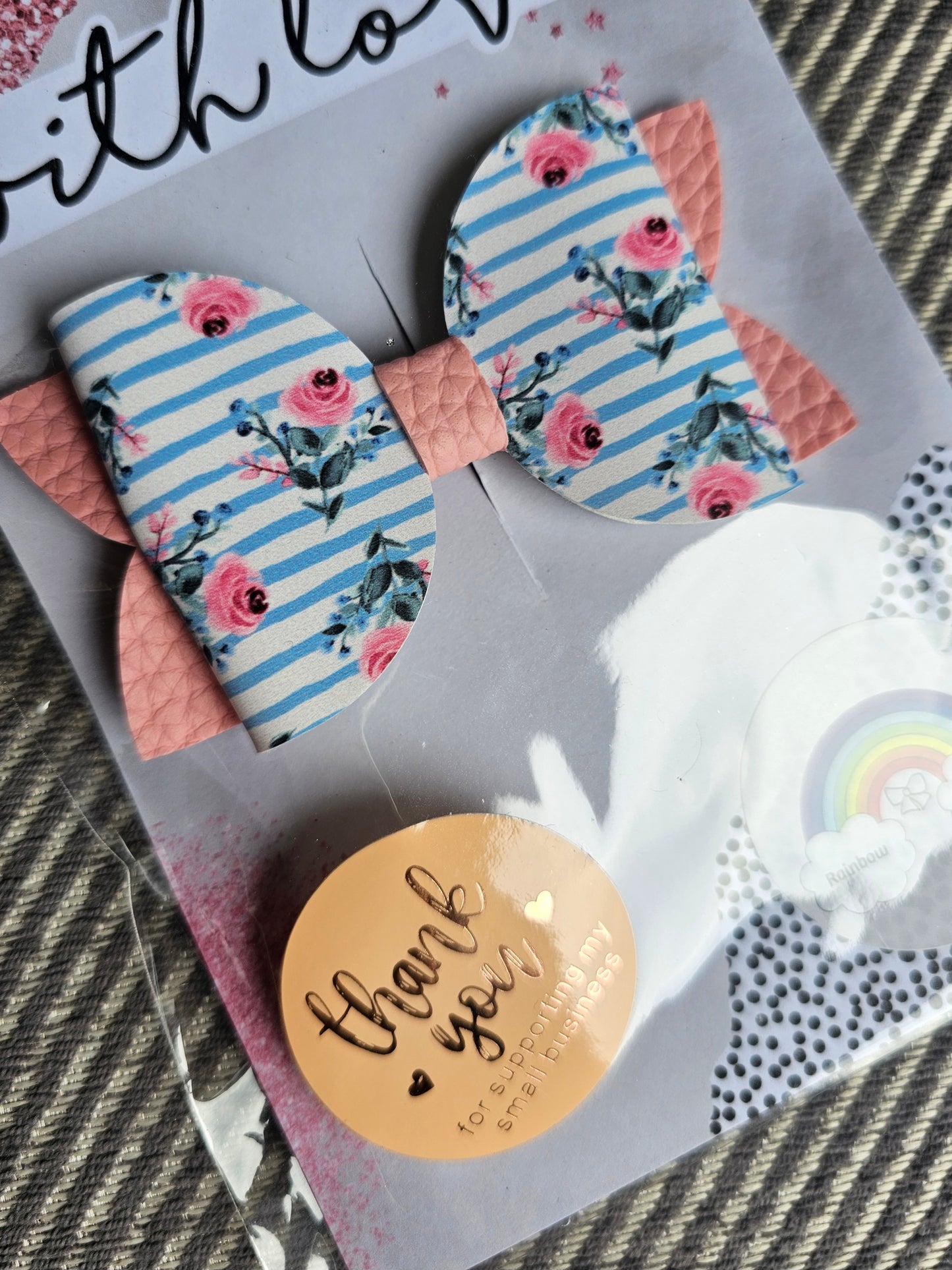 Blue stripes and flower hair bow