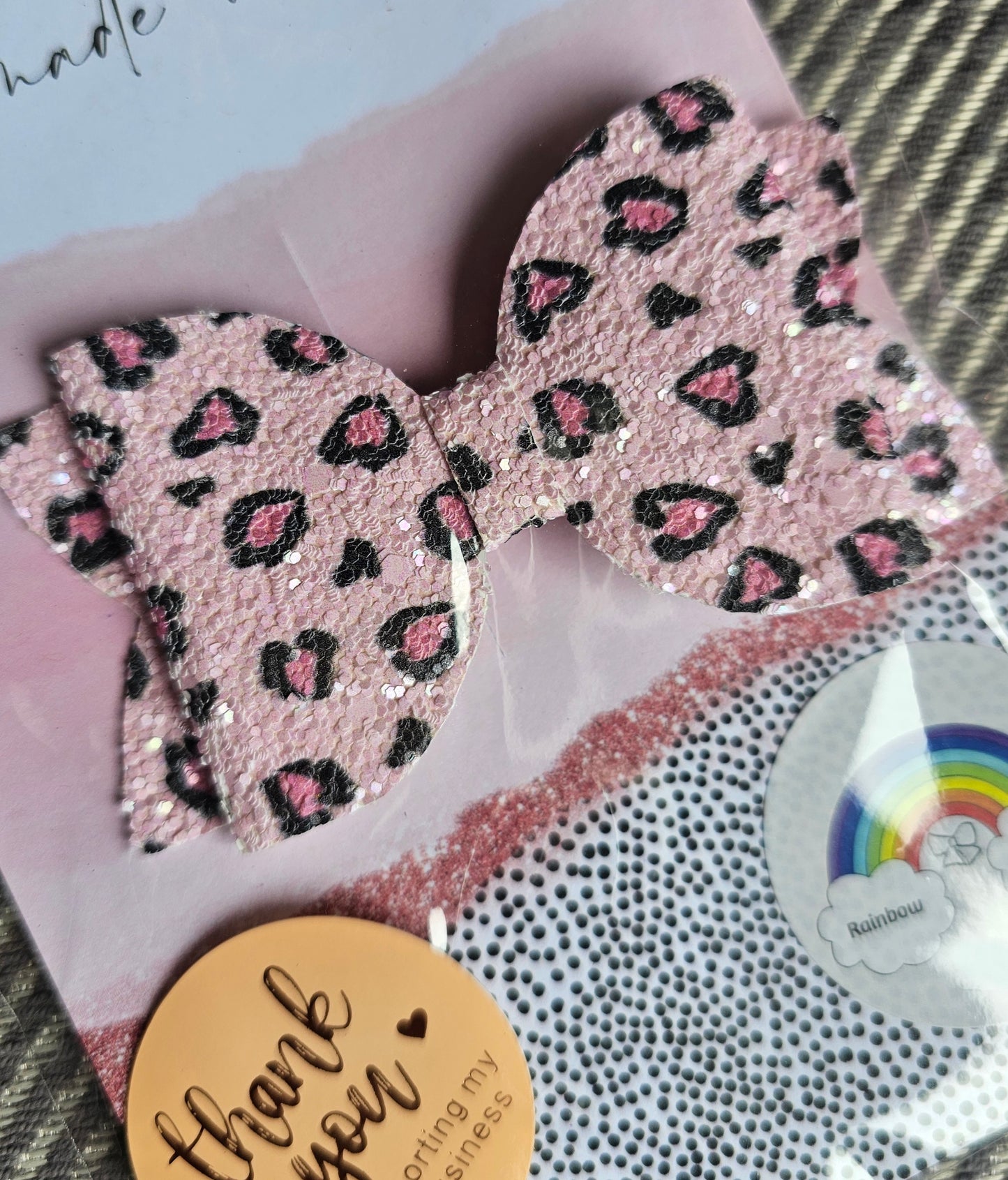 Pink glitter leopard print bow