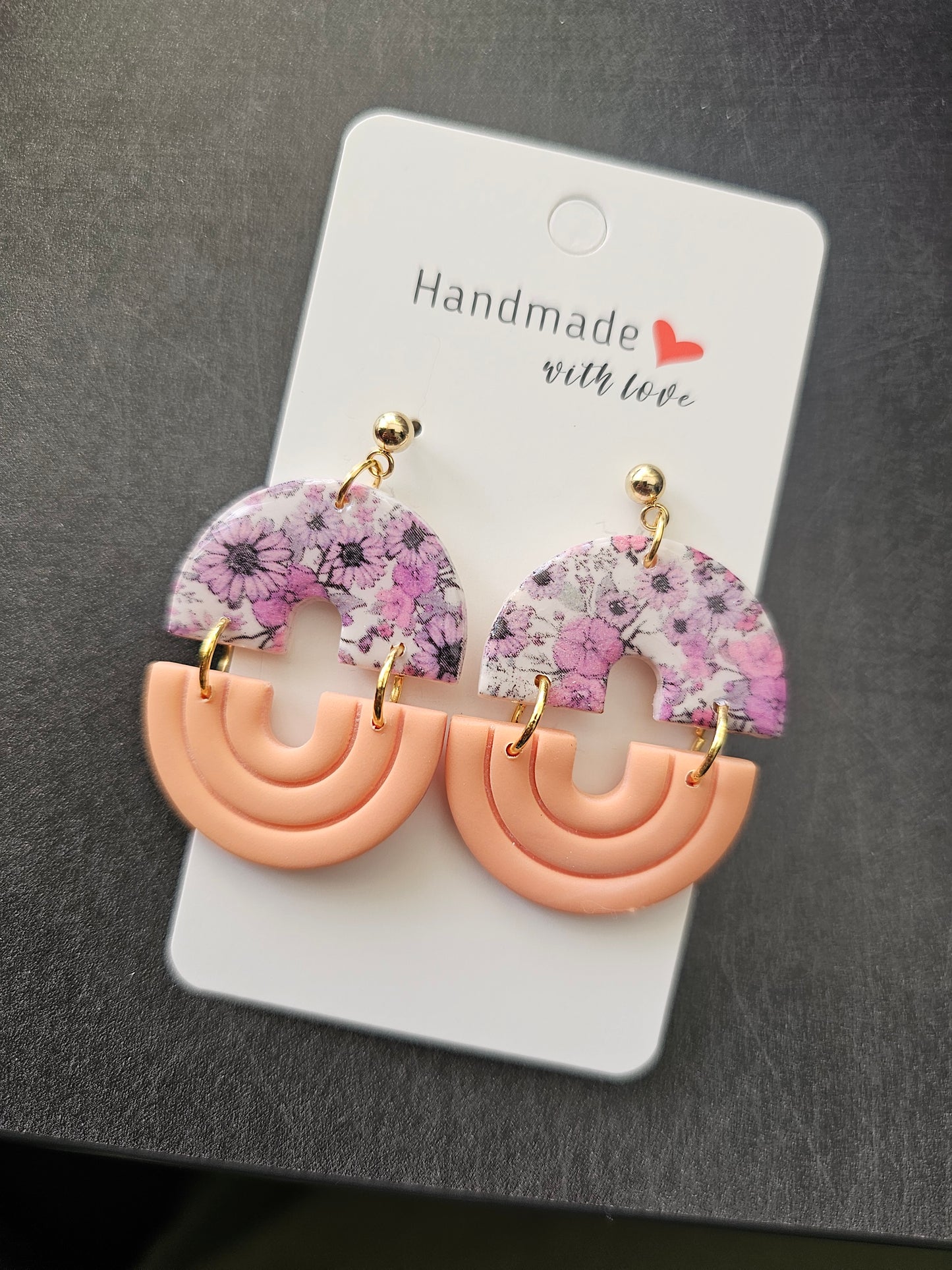 Peach flowered double oval earrings