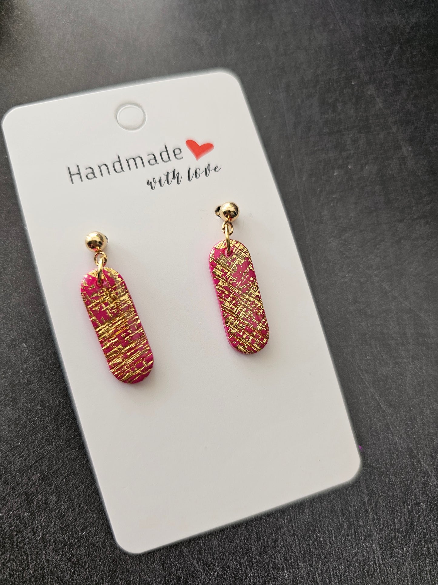 Pink and gold drop earrings