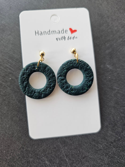 Green textured donut hoop earrings