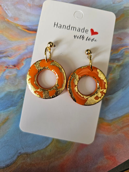 Gold and orange hoop earrings