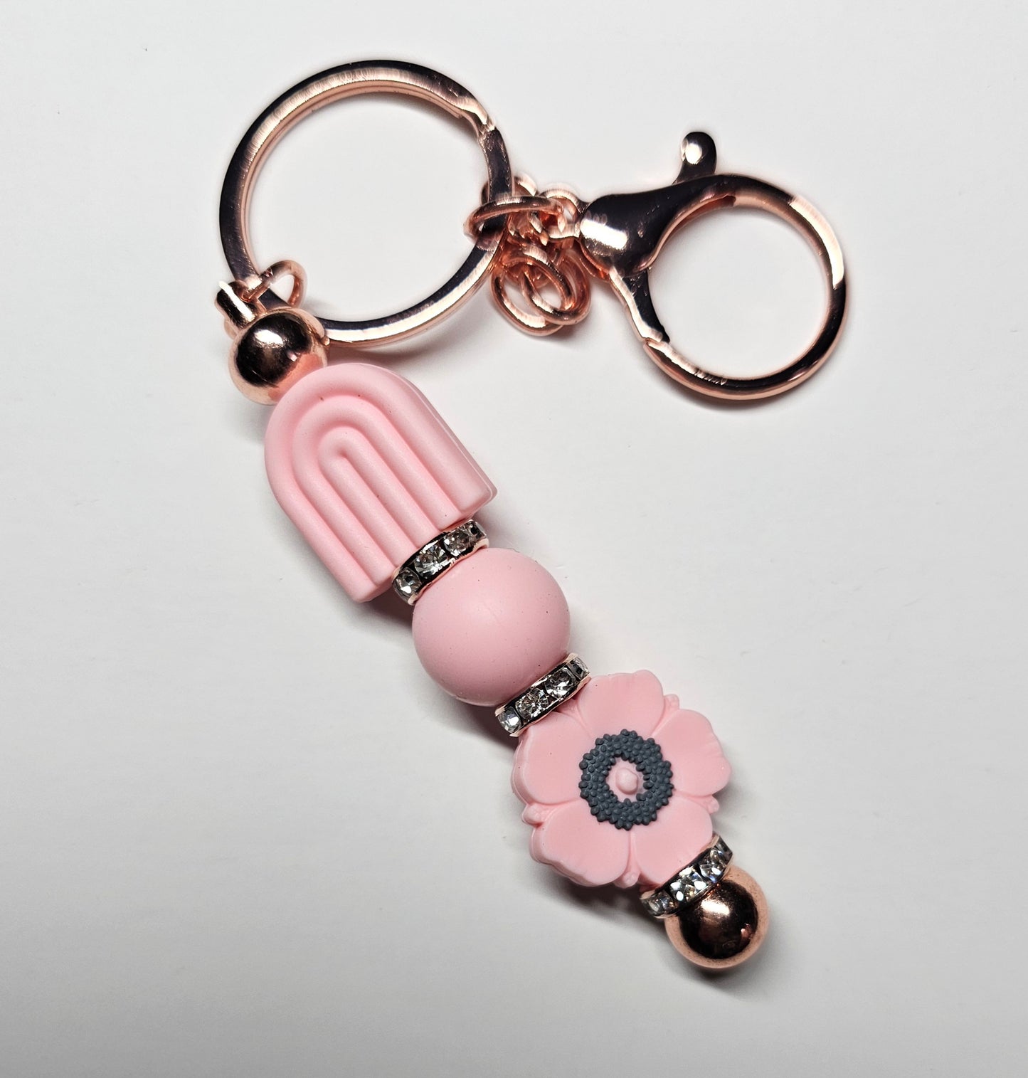 Pink rainbow and flower keyring