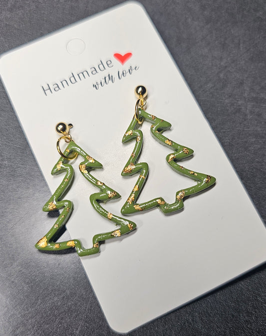 Green and gold xmas tree earrings