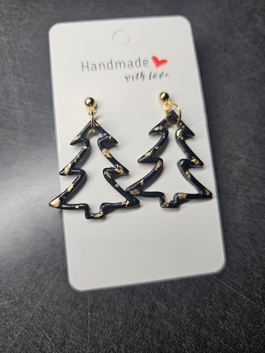 Black and gold xmas tree earrings