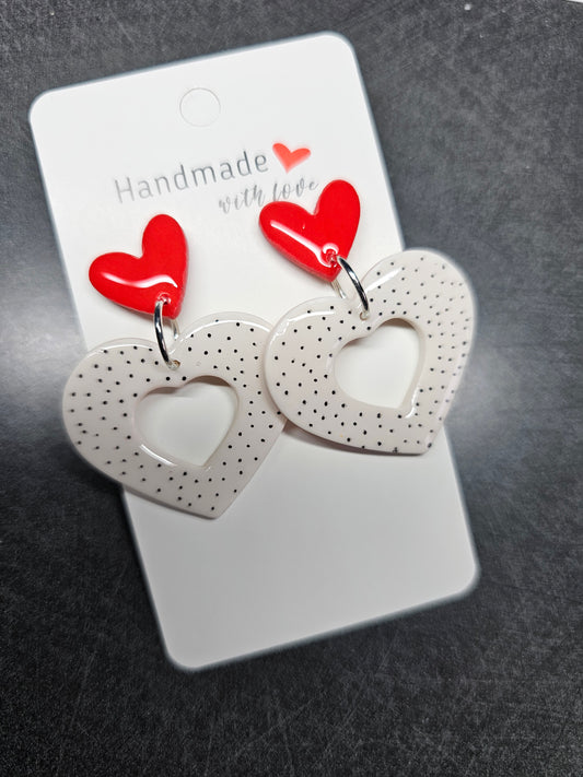 Red and white Heart earrings