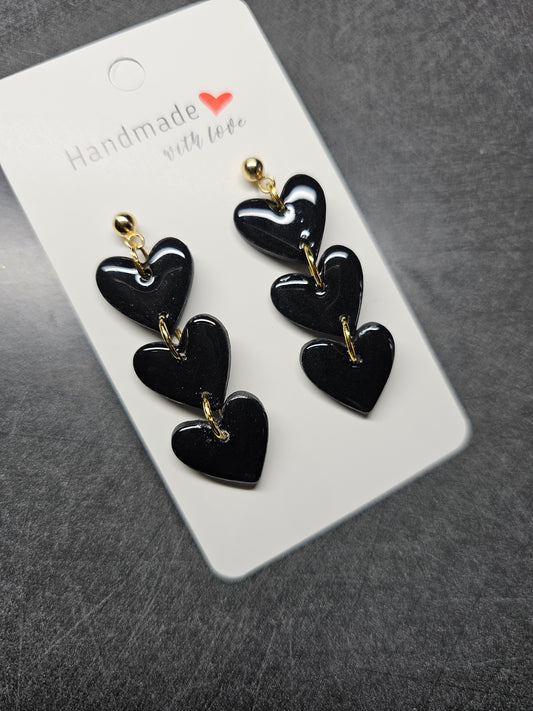 Glossy triple heart earrings