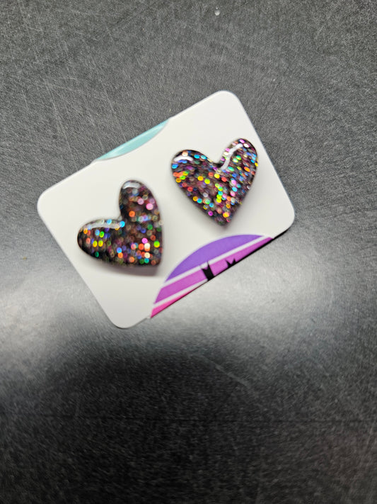 Glitter heart studs