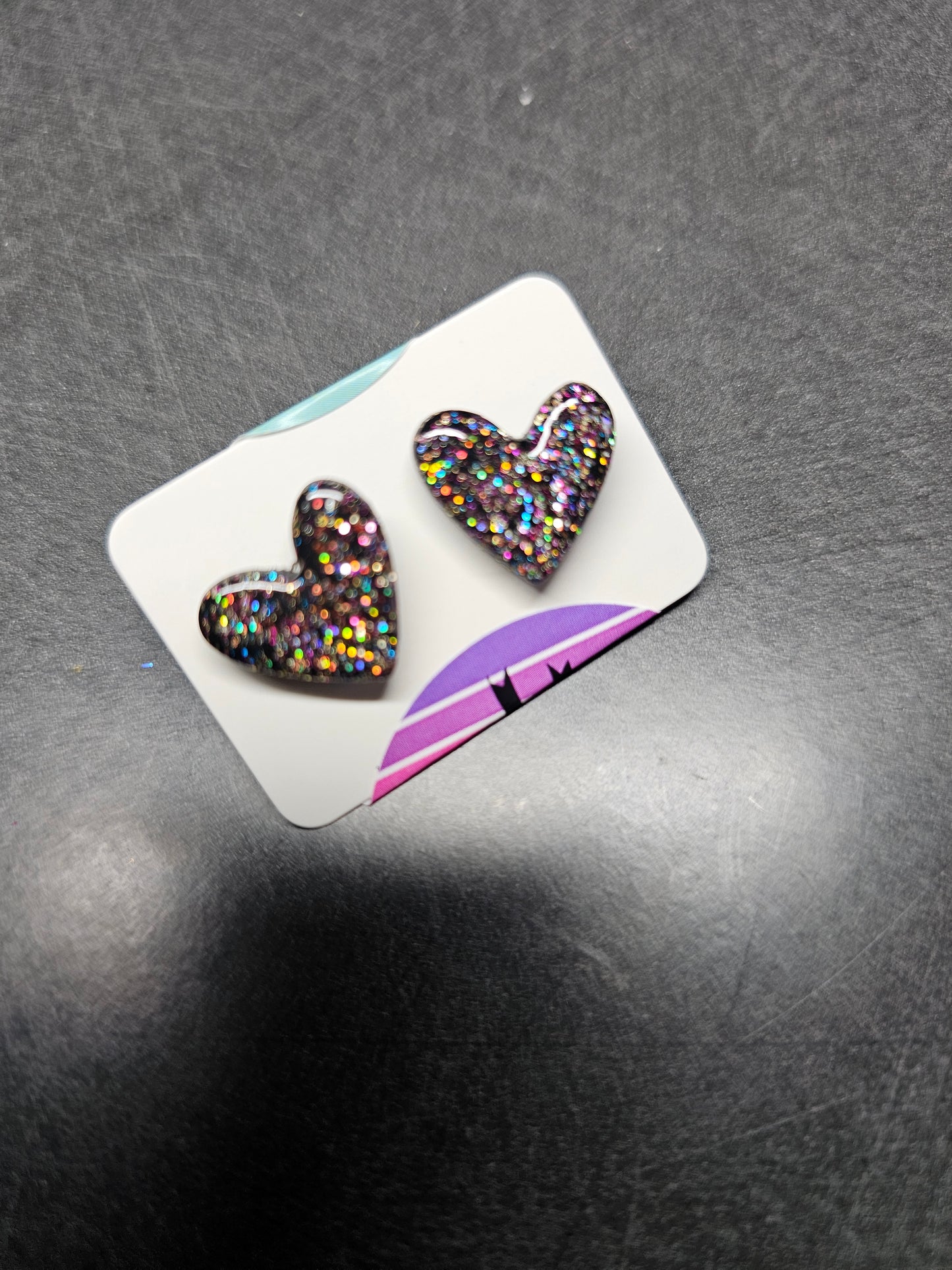 Glitter heart studs