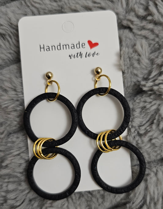 Black double circle hoop earrings