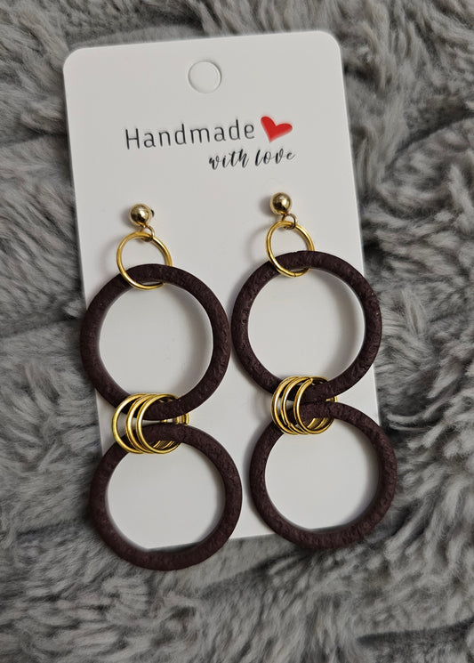 Brown double circle hoop earrings