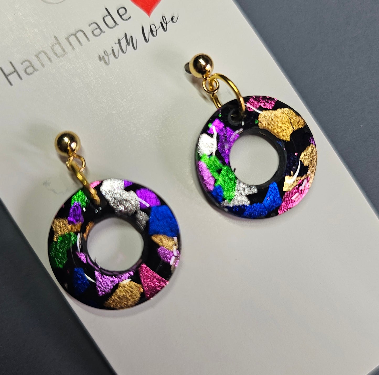 Round donut coloured foil earrings