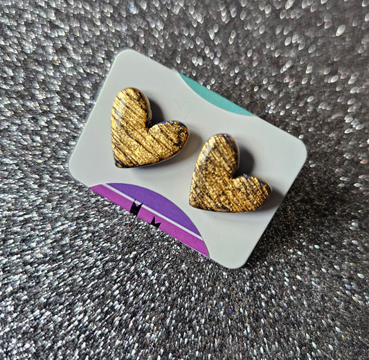 Brushed brass look heart stud earrings