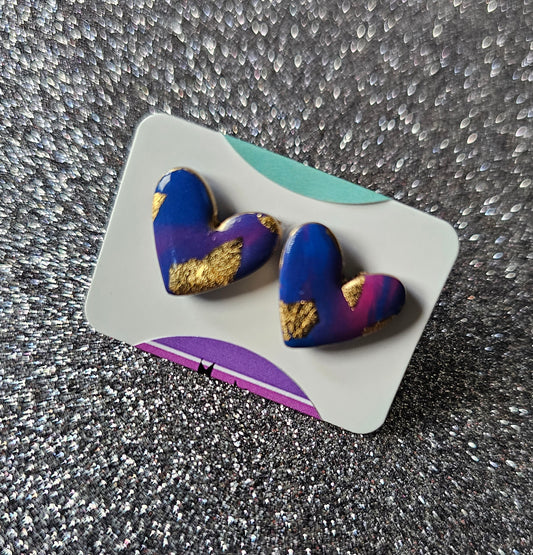 Blue and pink heart studs