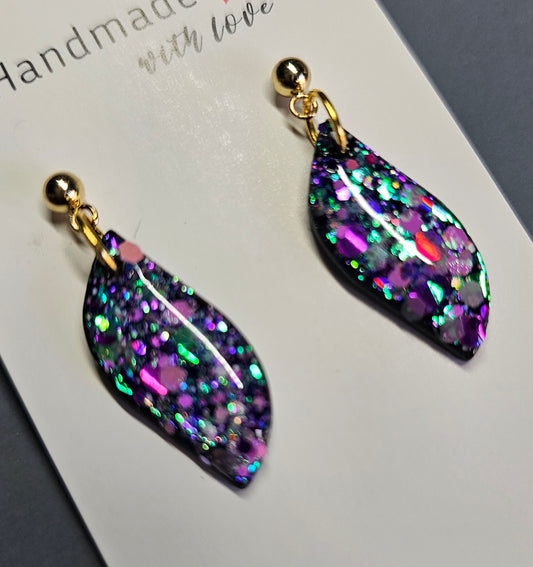 Blue and pink glitter earrings