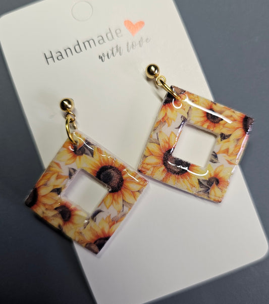 Sunflower square diamond shaped earrings