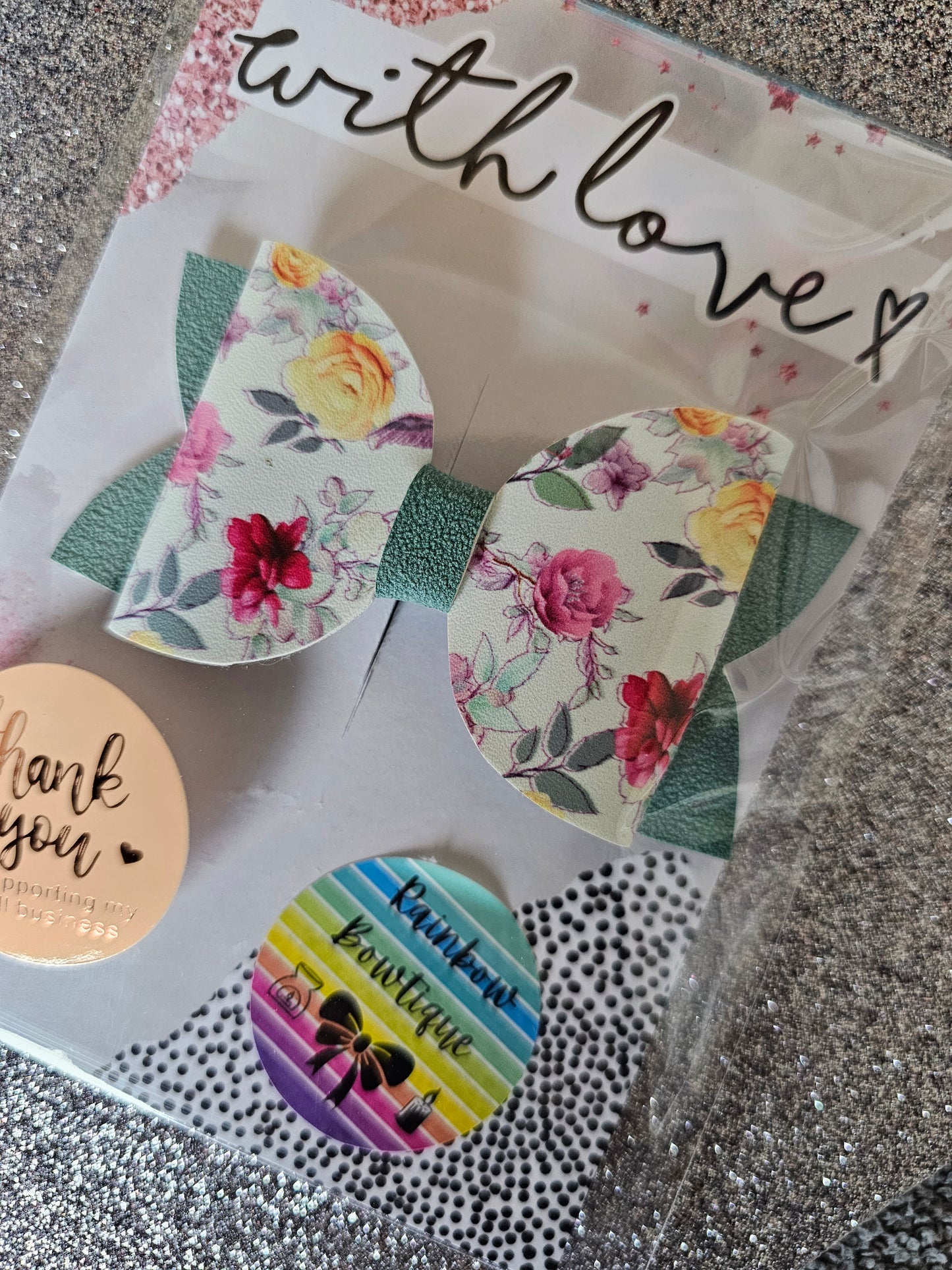 Sage green and pink/yellow flowers hair bow