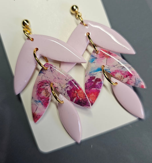 Triple leaf pink earrings