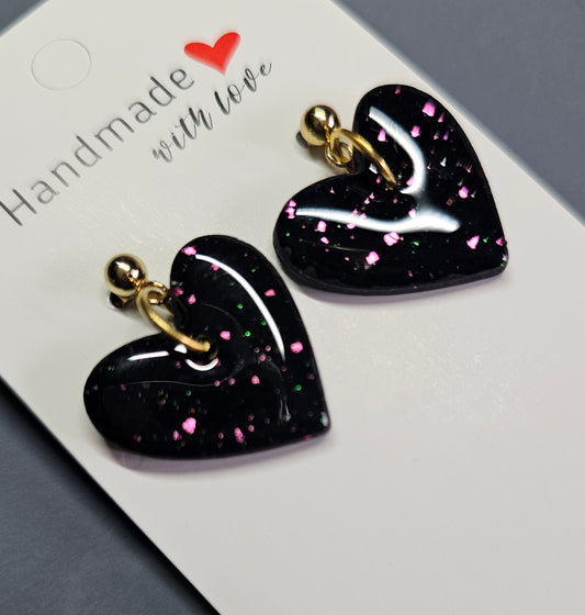 Subtle green and pink foil heart earrings