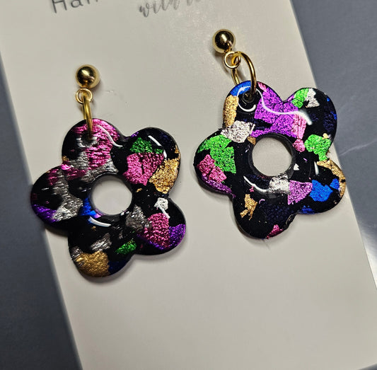 Coloured foil flower earrings