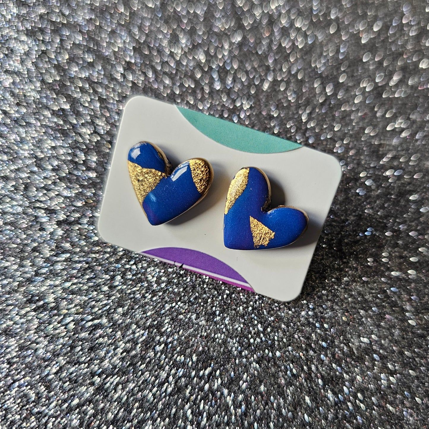 Blue and pink heart studs
