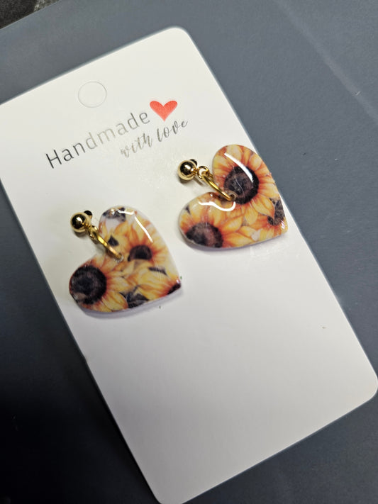 Sunflower heart earrings