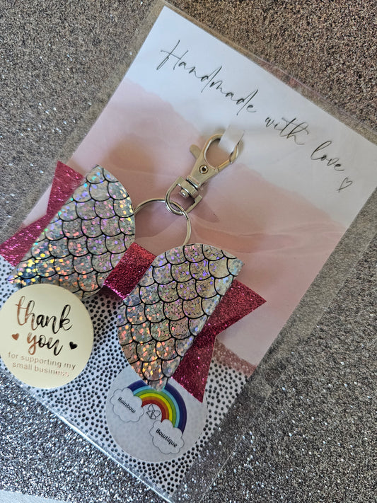 Silver and pink Mermaid bow keyring