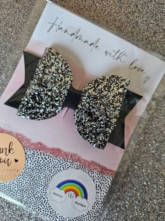 Black and silver glitter hair bow