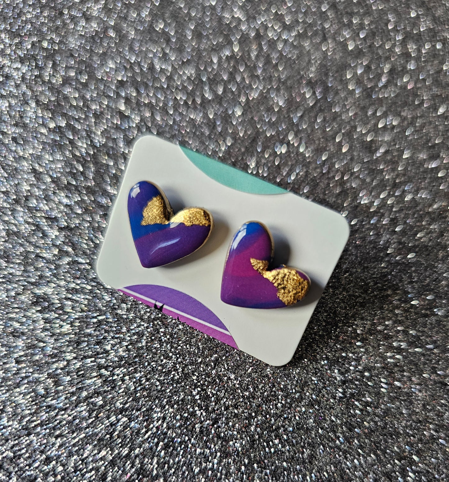 Blue and pink heart studs
