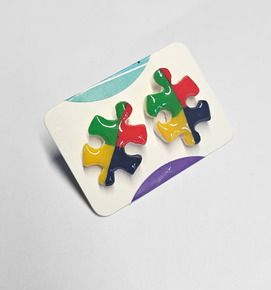 Puzzle piece autism awareness stud earrings